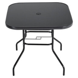 Living And Home Black Square Tempered Glass Garden Bistro Dinging Table With Umbrella Hole Outdoor 80 Cm - thumbnail 2