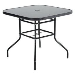 Living And Home Black Square Tempered Glass Garden Bistro Dinging Table With Umbrella Hole Outdoor 80 Cm - thumbnail 4