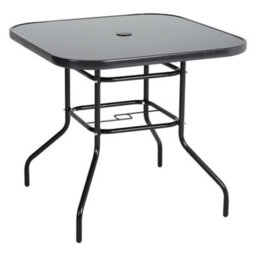 Living And Home Black Square Tempered Glass Garden Bistro Dinging Table With Umbrella Hole Outdoor 80 Cm
