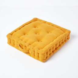 Homescapes Mustard Yellow Rajput Ribbed Cotton Floor Cushion - thumbnail 2