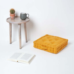 Homescapes Mustard Yellow Rajput Ribbed Cotton Floor Cushion - thumbnail 3