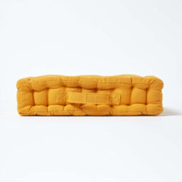 Homescapes Mustard Yellow Rajput Ribbed Cotton Floor Cushion - thumbnail 5