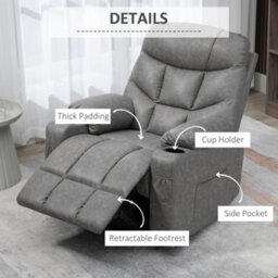 Homcom Manual Recliner Chair With Footrest, Cup Holder, Swivel Base, Grey - thumbnail 6