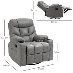 Homcom Manual Recliner Chair With Footrest, Cup Holder, Swivel Base, Grey - thumbnail 3