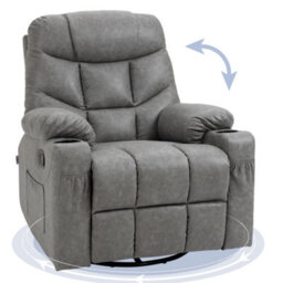 Homcom Manual Recliner Chair With Footrest, Cup Holder, Swivel Base, Grey - thumbnail 2
