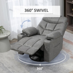 Homcom Manual Recliner Chair With Footrest, Cup Holder, Swivel Base, Grey - thumbnail 5