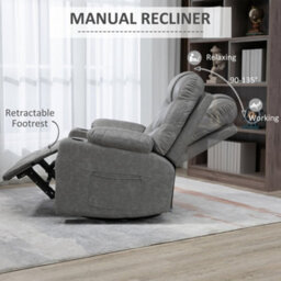 Homcom Manual Recliner Chair With Footrest, Cup Holder, Swivel Base, Grey - thumbnail 4