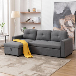 More4Homes Newport Fabric Corner Large 3 Seater Sofa Bed With Storage Left Or Right Side (Grey) - thumbnail 1