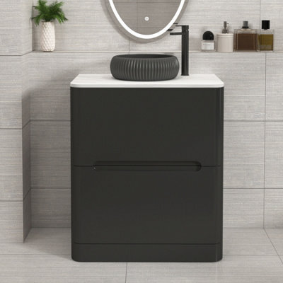 Royal Bathrooms Venice 700mm Matt Nocturne Black Freestanding Bathroom Countertop Vanity Unit 2 Drawer With Milan Black Basin - image 1
