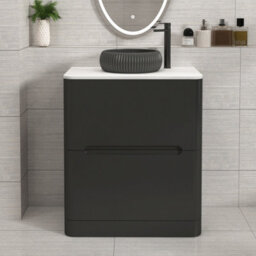 Royal Bathrooms Venice 700mm Matt Nocturne Black Freestanding Bathroom Countertop Vanity Unit 2 Drawer With Milan Black Basin - thumbnail 1