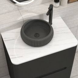 Royal Bathrooms Venice 700mm Matt Nocturne Black Freestanding Bathroom Countertop Vanity Unit 2 Drawer With Milan Black Basin - thumbnail 6