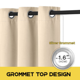 Ameha Cream Plain Curtain Blackout Thick Thermal Insulated Bedroom Kitchen 66'' X 54'' Curtain Pair With Tie Backs Pair - thumbnail 6