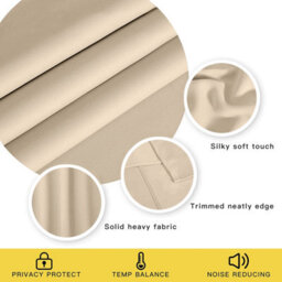 Ameha Cream Plain Curtain Blackout Thick Thermal Insulated Bedroom Kitchen 66'' X 54'' Curtain Pair With Tie Backs Pair - thumbnail 5