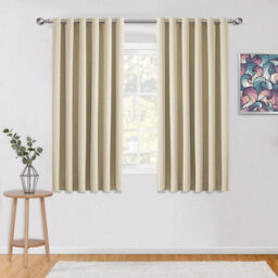 Ameha Cream Plain Curtain Blackout Thick Thermal Insulated Bedroom Kitchen 66'' X 54'' Curtain Pair With Tie Backs Pair - thumbnail 3