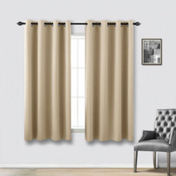 Ameha Cream Plain Curtain Blackout Thick Thermal Insulated Bedroom Kitchen 66'' X 54'' Curtain Pair With Tie Backs Pair - thumbnail 8