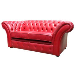 Chesterfield 2 Seater Sofa Settee Old English Gamay Red Leather In Balmoral Style - thumbnail 3