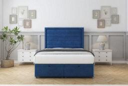 "Comfort Anna Navy Plush Ottoman Bed With Mattress With 26"" Strutted Headboard 3' Single"