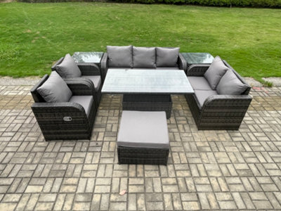 Fimous Rattan Outdoor Garden Furniture Sets Adjustable Rising Lifting Dining Table Reclining Chair Sofa Set - image 1
