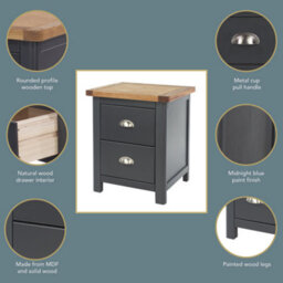 Core Products Dunkeld 2 Drawer Midnight Blue Bedside Cabinet, H55.5Cm X W45.0Cm X D40.0Cm - thumbnail 6