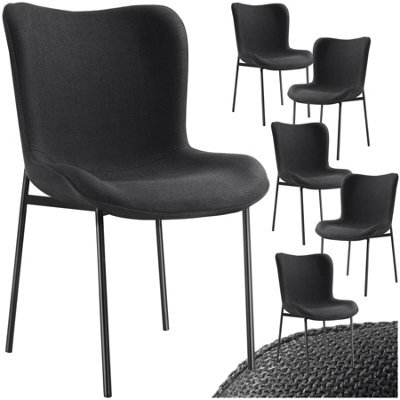 Tectake Set Of 6 Dining Chair Tessa - Ergonomic High Backrest, Slim Steel Legs, Soft Fabric  - Woven Fabric Black/black - image 1