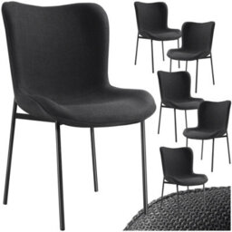 Tectake Set Of 6 Dining Chair Tessa - Ergonomic High Backrest, Slim Steel Legs, Soft Fabric  - Woven Fabric Black/black