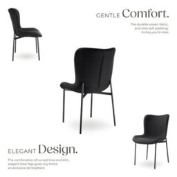 Tectake Set Of 6 Dining Chair Tessa - Ergonomic High Backrest, Slim Steel Legs, Soft Fabric  - Woven Fabric Black/black - thumbnail 3