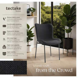 Tectake Set Of 6 Dining Chair Tessa - Ergonomic High Backrest, Slim Steel Legs, Soft Fabric  - Woven Fabric Black/black - thumbnail 2