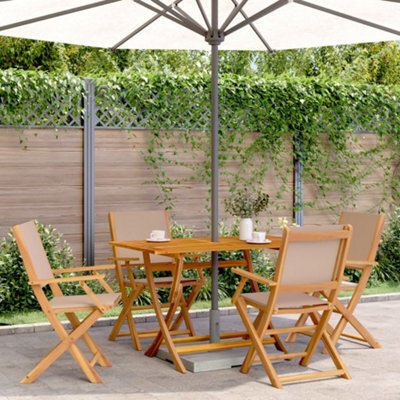 Berkfield Folding Garden Chairs 4 Pcs Taupe Fabric And Solid Wood - image 1