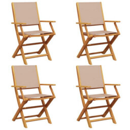 Berkfield Folding Garden Chairs 4 Pcs Taupe Fabric And Solid Wood - thumbnail 2