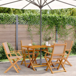 Berkfield Folding Garden Chairs 4 Pcs Taupe Fabric And Solid Wood - thumbnail 1