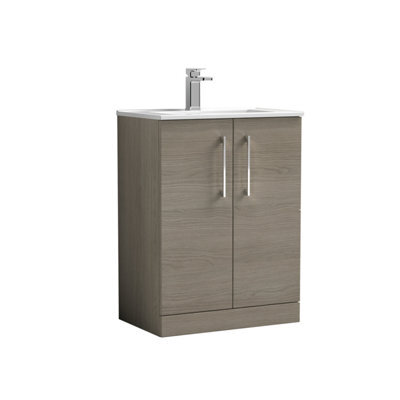 Balterley Bramshall Contemporary Bathroom Floor-Standing 2-Door Vanity Unit & Minimalist Basin, Solace Oak, 600 mm - image 1