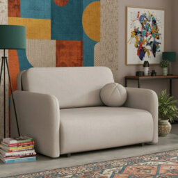 Viva Sun Ii Sofa Bed With Sleeping Function And Bedding Storage Metal Legs Wooden Frame 130X103X85Cm Beige - thumbnail 2