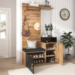 Btm Wall Mounted Wardrobe Set Coat Hooks Mirror Shoe Cabinet Rack Shelf Bench Seat Drill Install Not One Piece Product - thumbnail 9