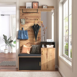 Btm Wall Mounted Wardrobe Set Coat Hooks Mirror Shoe Cabinet Rack Shelf Bench Seat Drill Install Not One Piece Product - thumbnail 2