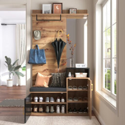 Btm Wall Mounted Wardrobe Set Coat Hooks Mirror Shoe Cabinet Rack Shelf Bench Seat Drill Install Not One Piece Product - thumbnail 5