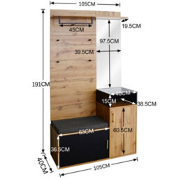 Btm Wall Mounted Wardrobe Set Coat Hooks Mirror Shoe Cabinet Rack Shelf Bench Seat Drill Install Not One Piece Product - thumbnail 6