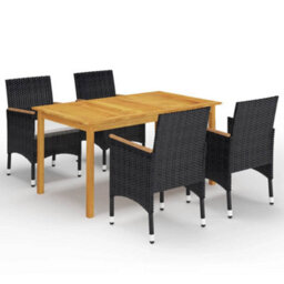 Walplus 5 Piece Garden Outdoor Dining Set Suitable For Backyard, Patio With Cushions Black - thumbnail 1