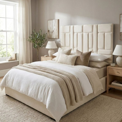 Stratus Interiors Matrix Geometric Art Deco Tall Paneled Wide Bed Frame - Add Professional Assembly & Delivery- Single - Gas Lift Ottoman Storage - image 1