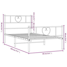 Berkfield Metal Bed Frame With Headboard And Footboard White 75X190 Cm 2Ft6 Small Single - thumbnail 9