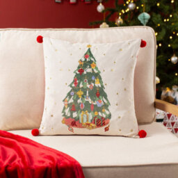 Furn. Deck The Halls Tree Embroidered Velvet Feather Filled Cushion - thumbnail 7