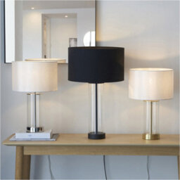 Loops 2 Pack Bright Nickel Plate & Clear Glass Table Lamp - Vintage White Fabric - 440mm Dimmable Tall Light - thumbnail 4