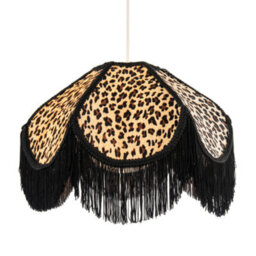 Happy Homewares Leopard Print Velvet Victorian Lamp Shade With Black Trims And Tassels - thumbnail 2