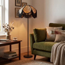 Happy Homewares Leopard Print Velvet Victorian Lamp Shade With Black Trims And Tassels - thumbnail 6