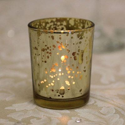Set Of 6 Glass Speckled Votive, Tealight Candle Holder. Champagne Colour. H6.5 X W4.5 Cm. - image 1