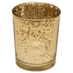 Set Of 6 Glass Speckled Votive, Tealight Candle Holder. Champagne Colour. H6.5 X W4.5 Cm. - thumbnail 2