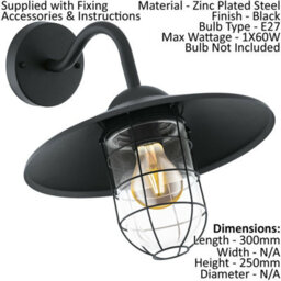2 Pack Black Cage Outdoor Wall Lights With Fisherman Shade - 60W E27 Porch Lamps - thumbnail 2