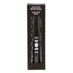 Set Of 3 Black Mystical Taper Candles With Pentagram & Moon Designs - thumbnail 2