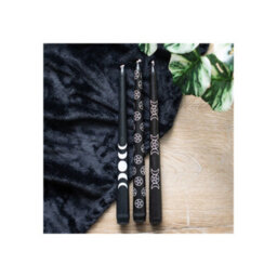 Set Of 3 Black Mystical Taper Candles With Pentagram & Moon Designs - thumbnail 5