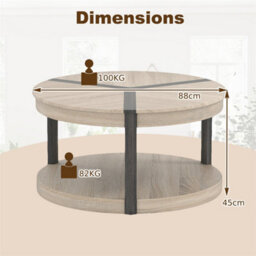 2-Tier Round Coffee Table 88Cm Rubber Wood Center Table With Shelf-Oak - thumbnail 2
