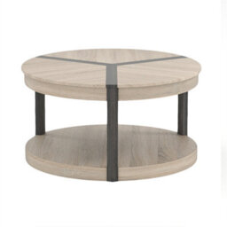 2-Tier Round Coffee Table 88Cm Rubber Wood Center Table With Shelf-Oak - thumbnail 1